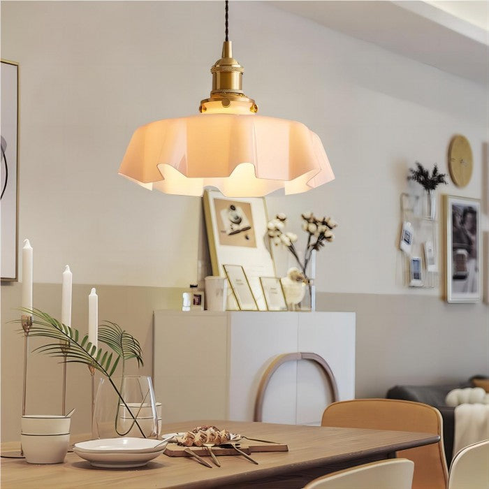 Florabelle: Pendant Light Made of Glass & Brass in Cream Flower Shape – for Vintage Living Spaces