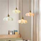 Florabelle: Pendant Light Made of Glass & Brass in Cream Flower Shape – for Vintage Living Spaces