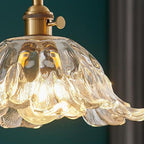 Floraglow: Pendant Light Made of Ribbed Glass & Metal in Golden Flower Shape – for Living Room & Bedroom