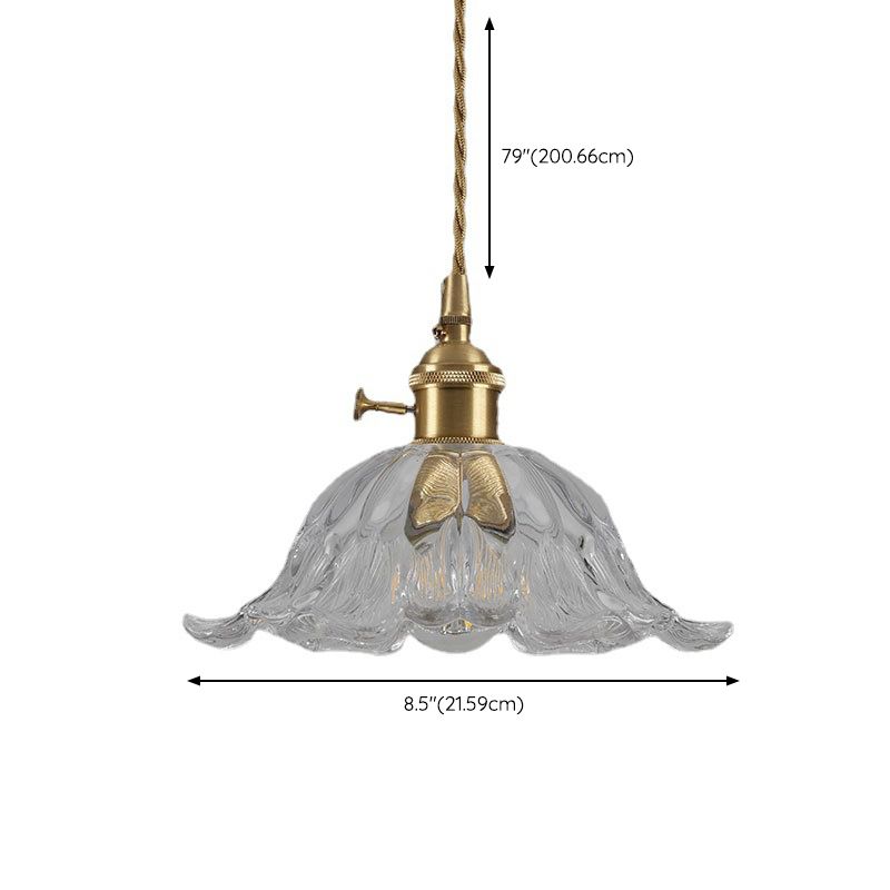 Floraglow: Pendant Light Made of Ribbed Glass & Metal in Golden Flower Shape – for Living Room & Bedroom