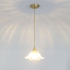 Floraglow: Pendant Light Made of Ribbed Glass & Metal in Golden Flower Shape – for Living Room & Bedroom