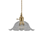 Floraglow: Pendant Light Made of Ribbed Glass & Metal in Golden Flower Shape – for Living Room & Bedroom