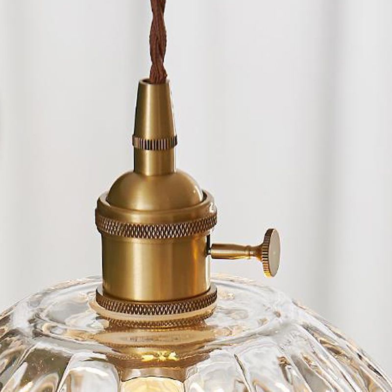 Floraglow: Pendant Light Made of Ribbed Glass & Metal in Golden Flower Shape – for Living Room & Bedroom