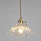 Floraglow: Pendant Light Made of Ribbed Glass & Metal in Golden Flower Shape – for Living Room & Bedroom