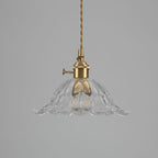 Floraglow: Pendant Light Made of Ribbed Glass & Metal in Golden Flower Shape – for Living Room & Bedroom