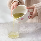 Hanamori – White Floral Powdered Green Tea Set 5 Pieces with Pouring Pot and Bamboo Whisk