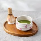 Hanamori – White Floral Powdered Green Tea Set 5 Pieces with Pouring Pot and Bamboo Whisk