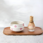 Hanamori – White Floral Powdered Green Tea Set 5 Pieces with Pouring Pot and Bamboo Whisk