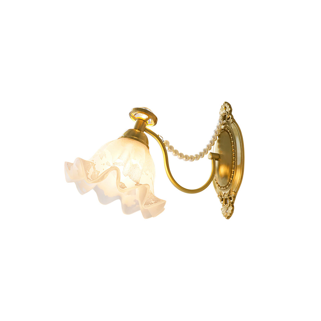 Floral Glass & Brass Wall Sconce — White Blossom