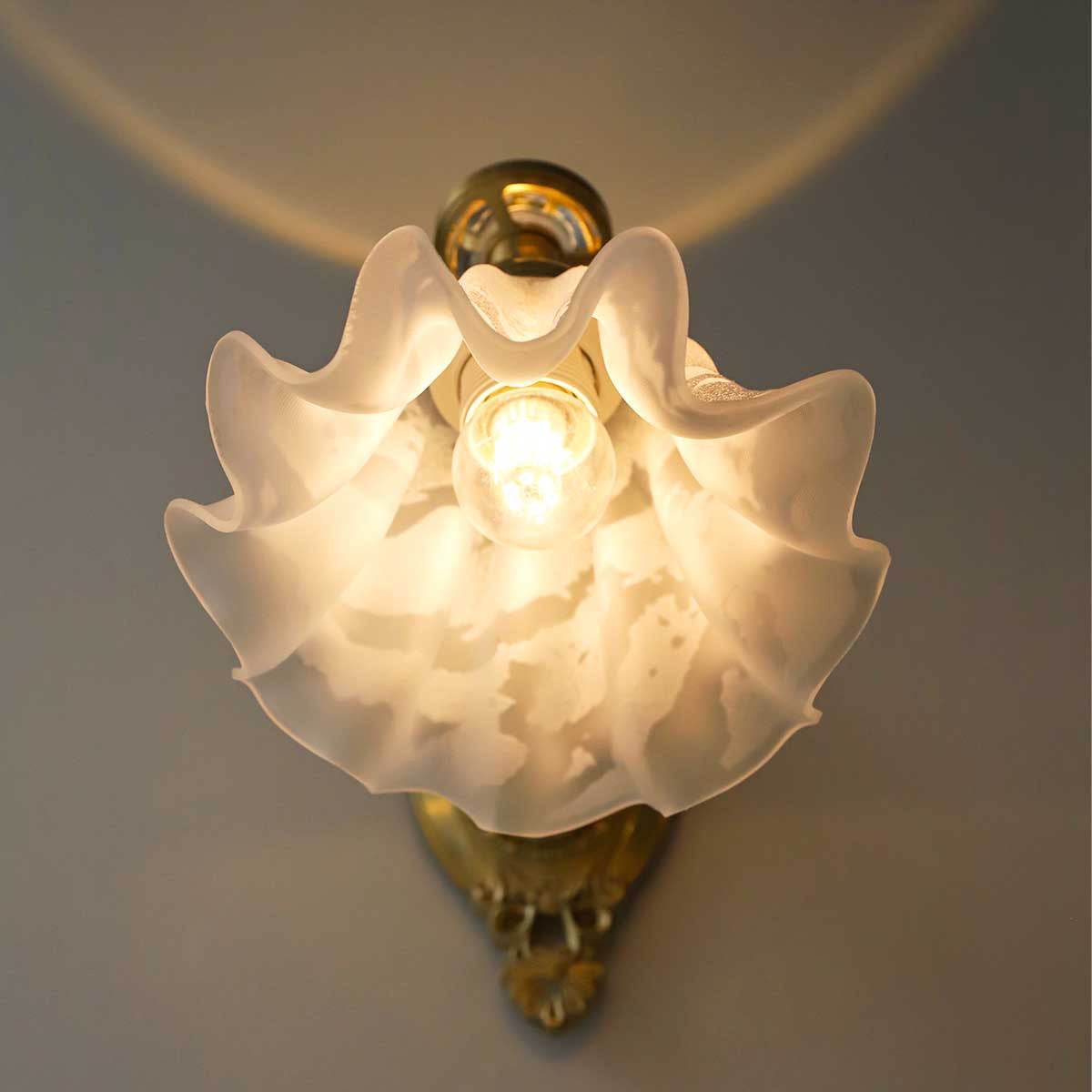 Floral Glass & Brass Wall Sconce — White Blossom