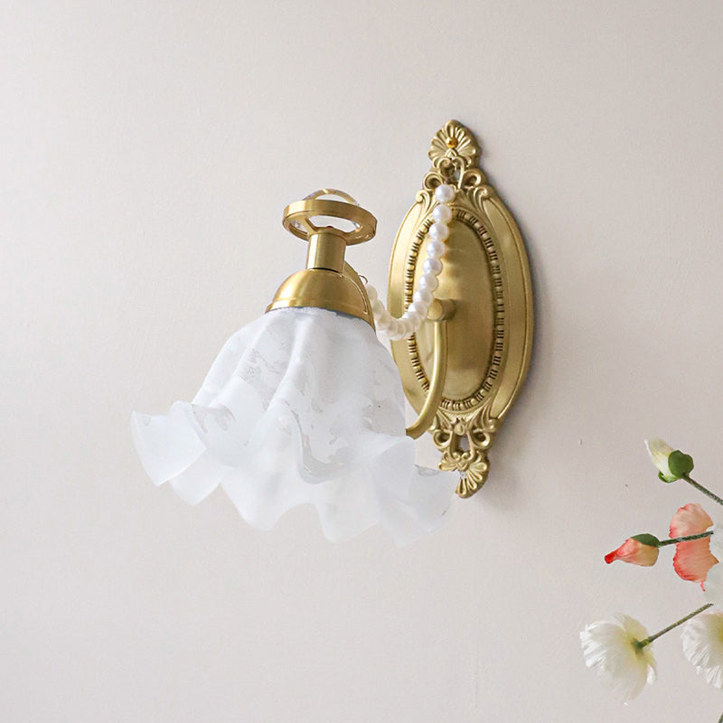 Floral Glass & Brass Wall Sconce — White Blossom