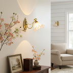Floral Glass & Brass Wall Sconce — White Blossom