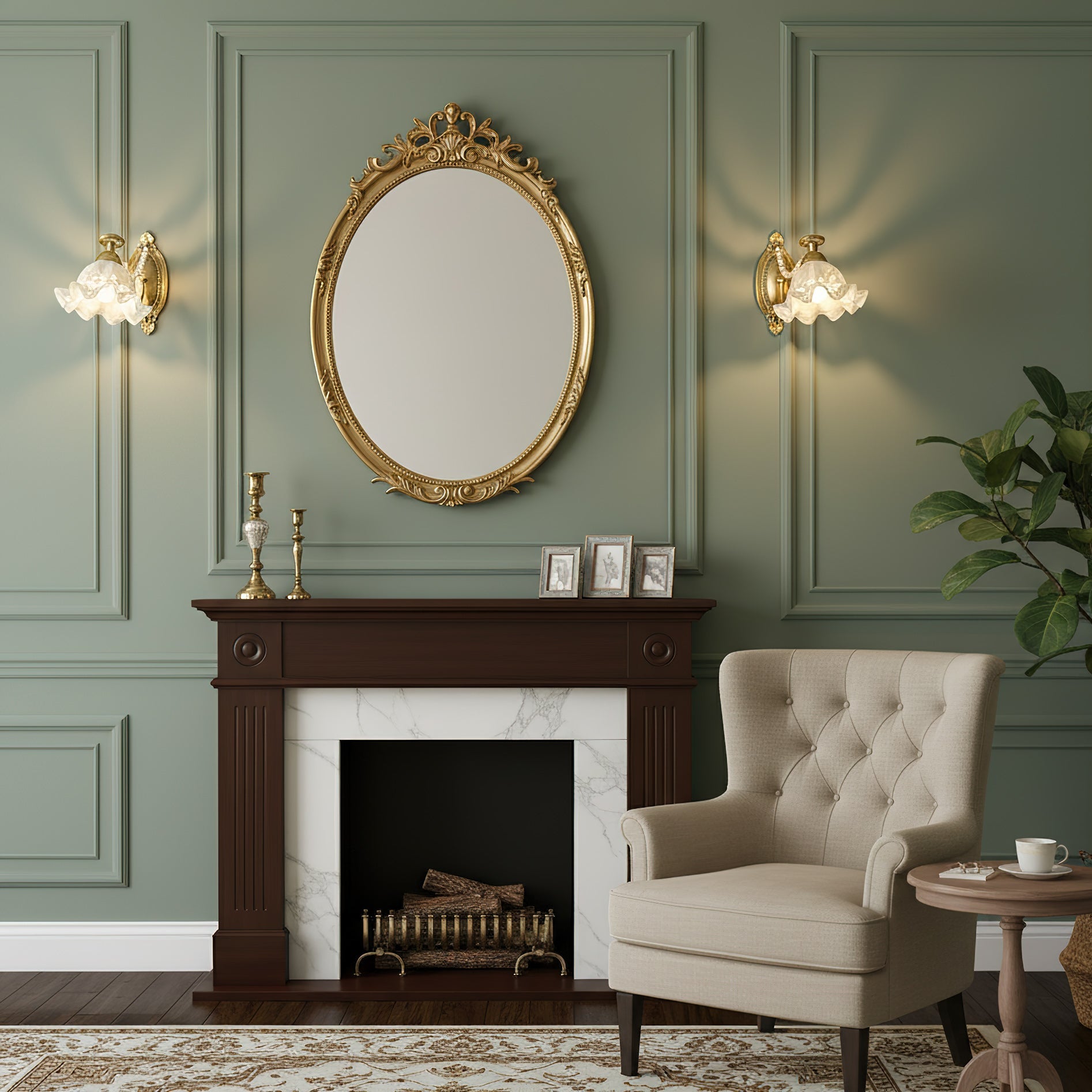 Floral Glass & Brass Wall Sconce — White Blossom