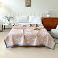 FlourivaSanft: Cotton Blankets in Feminine Rose Design with Three-Layer Structure & Soft Texture – for Sofa & Lounge
