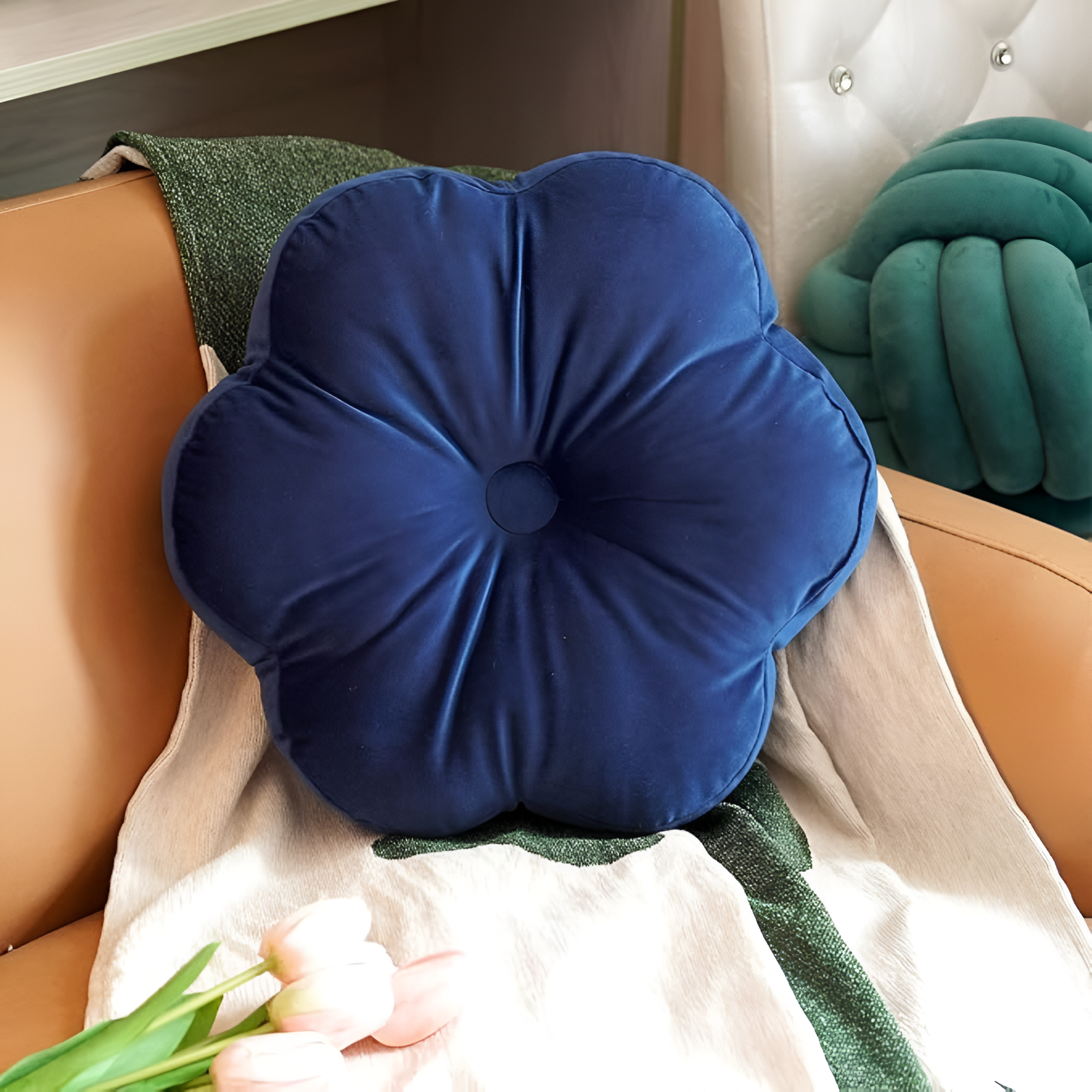 Cushion Velvet Flower Shaped Sponge Filled Throw Pillow