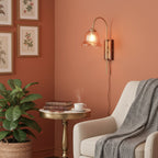 Amber Floral Glass Plug-In Wall Sconce with Bamboo