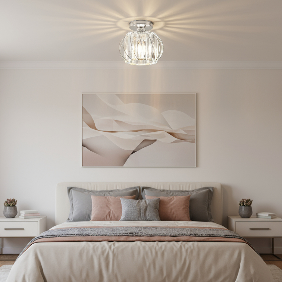 Flush Mount Ceiling Light, Glass Shade, E27 Fitting, Single Light