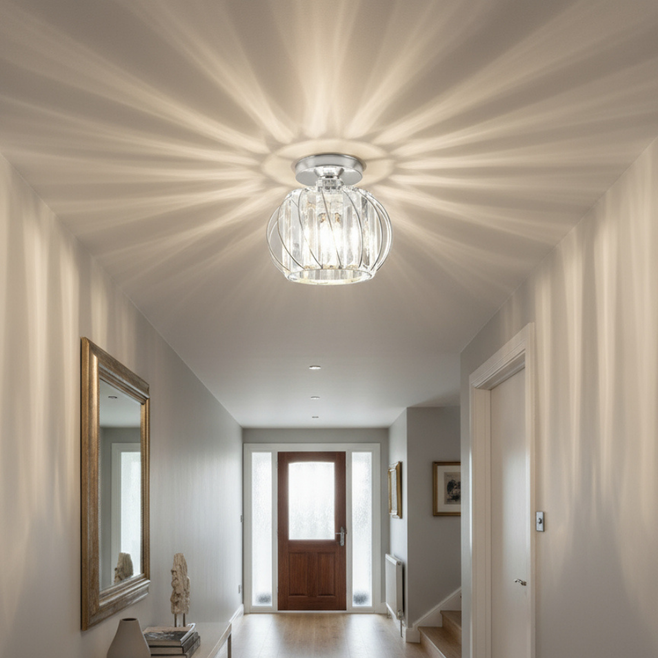 Flush Mount Ceiling Light, Glass Shade, E27 Fitting, Single Light