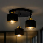 Ceiling Lamp 3 Light E27 Steel Frame Black and Gold Modern Industrial