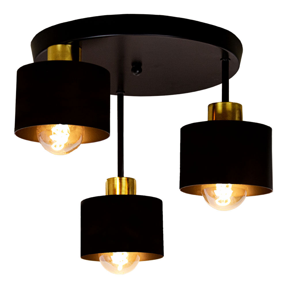 Ceiling Lamp 3 Light E27 Steel Frame Black and Gold Modern Industrial