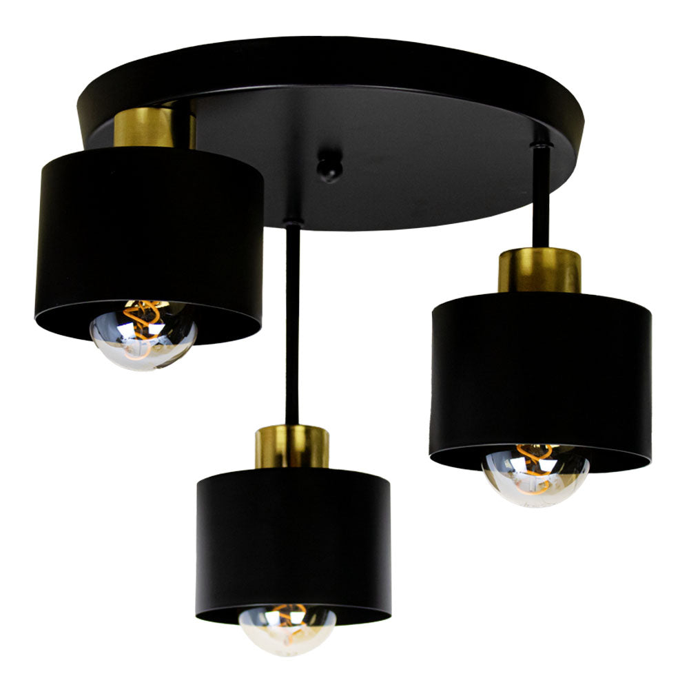 Ceiling Lamp 3 Light E27 Steel Frame Black and Gold Modern Industrial