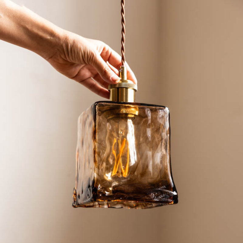 Flush Mount Ceiling Light Blown Dark Brown Square Design