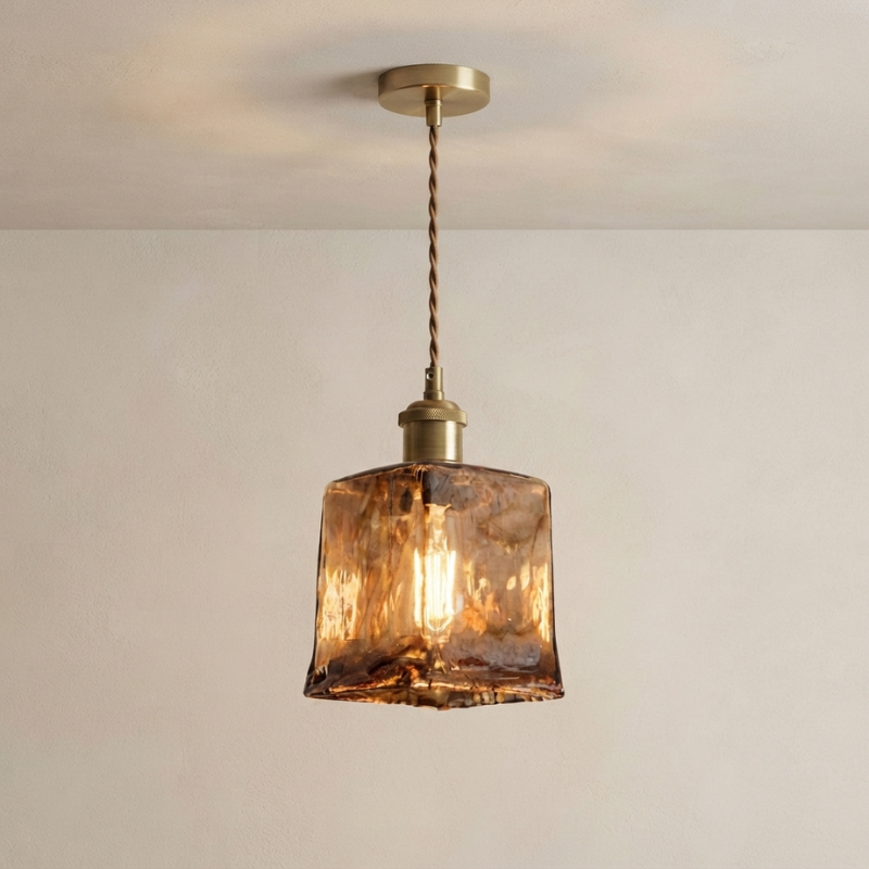 Flush Mount Ceiling Light Blown Dark Brown Square Design