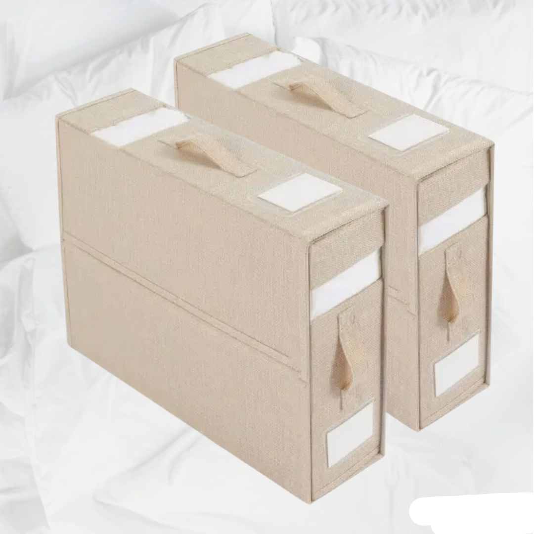 Foldable Bedding Organizer Structured Fabric Storage for Linens and Closet Shelves
