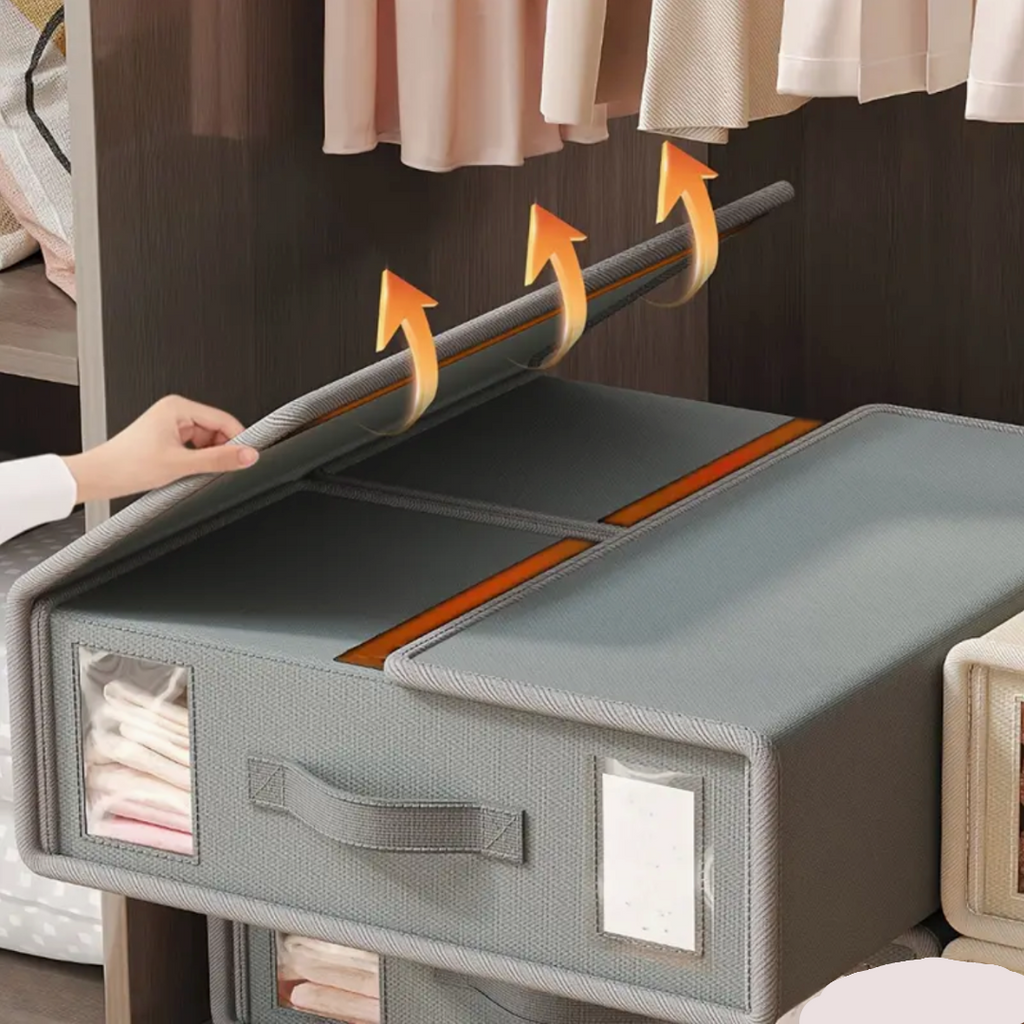 Foldable Bedding Organizer Structured Fabric Storage for Linens and Closet Shelves