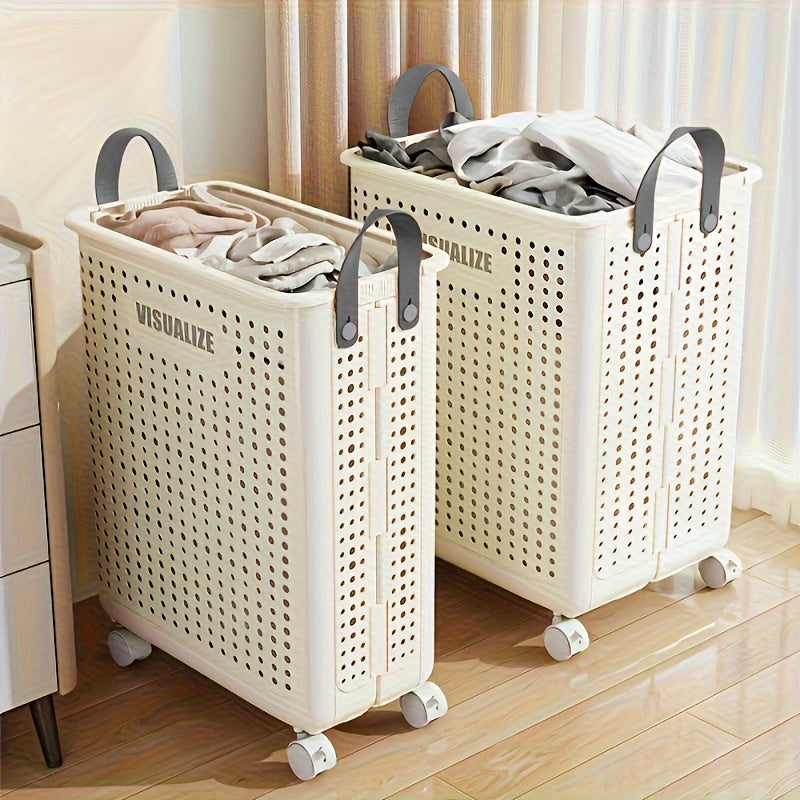 Laundry Basket with Wheels, Foldable Design, Perforated Sides, With Handles