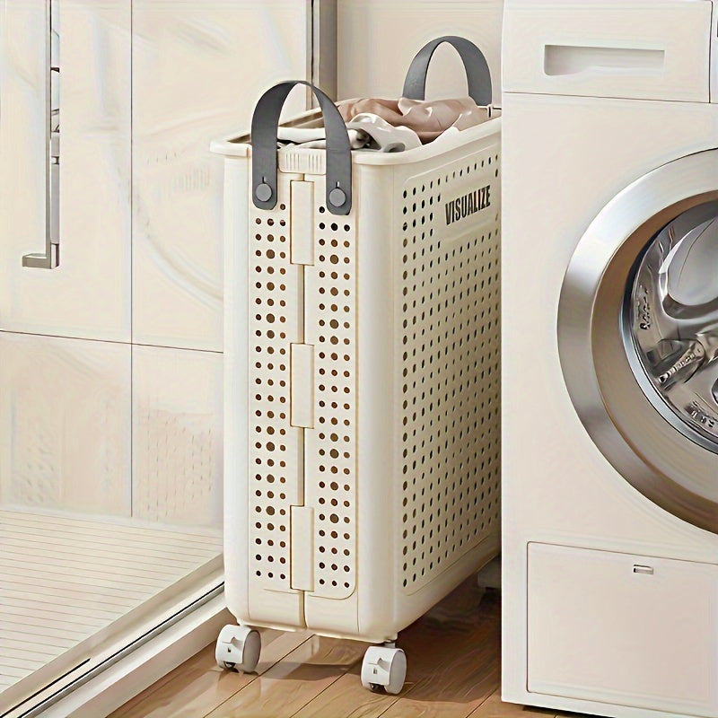 Laundry Basket with Wheels, Foldable Design, Perforated Sides, With Handles