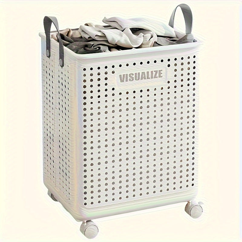 Laundry Basket with Wheels, Foldable Design, Perforated Sides, With Handles
