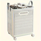 Laundry Basket with Wheels, Foldable Design, Perforated Sides, With Handles