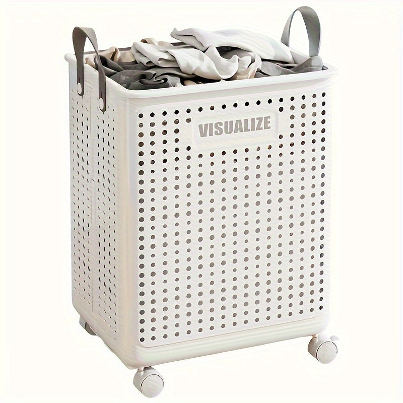 Laundry Basket with Wheels, Foldable Design, Perforated Sides, With Handles