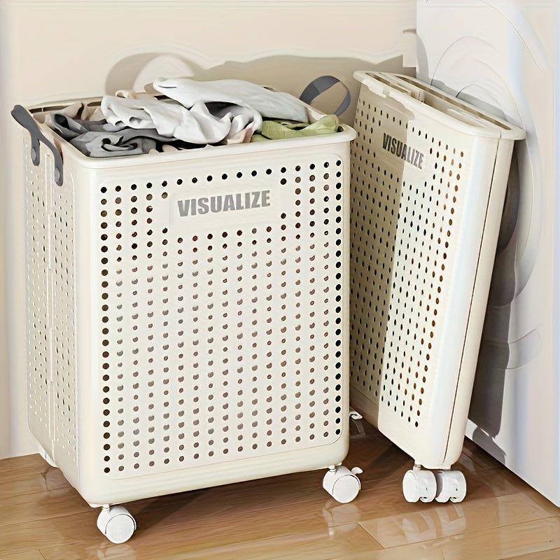 Laundry Basket with Wheels, Foldable Design, Perforated Sides, With Handles