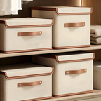 Storage Box Foldable Textile with Lid Handles for Closet Storage