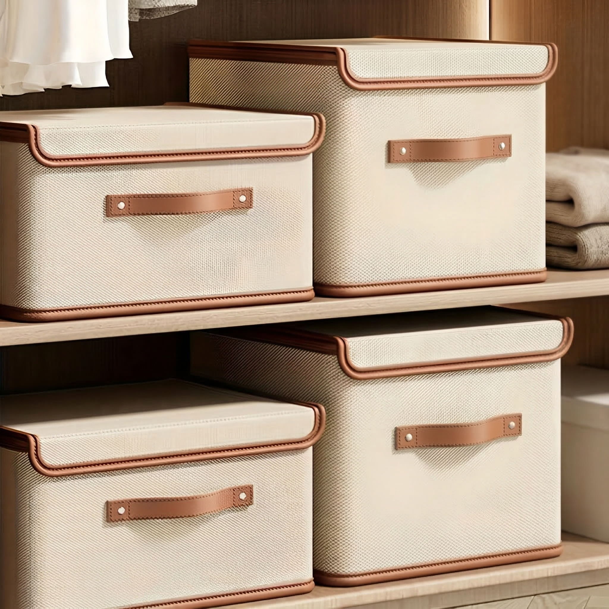 Storage Box Foldable Textile with Lid Handles for Closet Storage