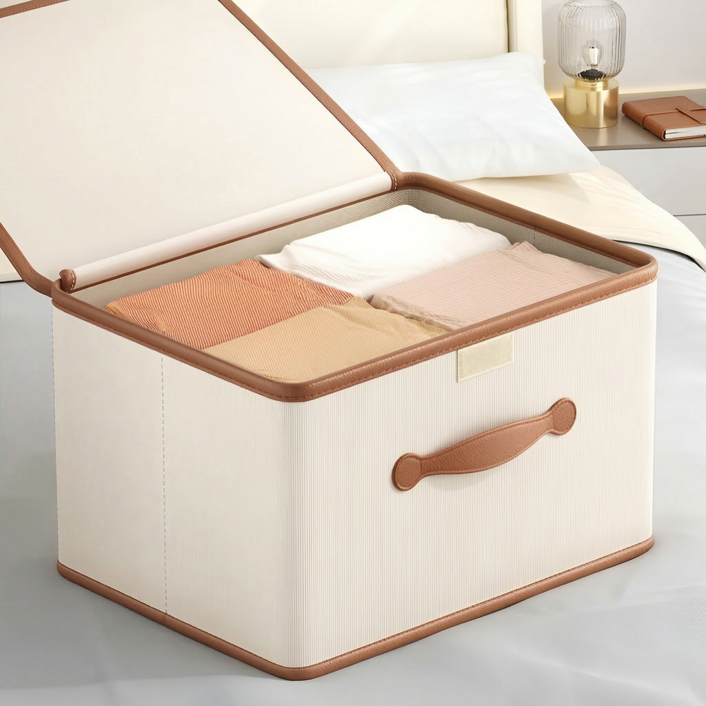 Storage Box Foldable Textile Storage Bin with Lid and Handles