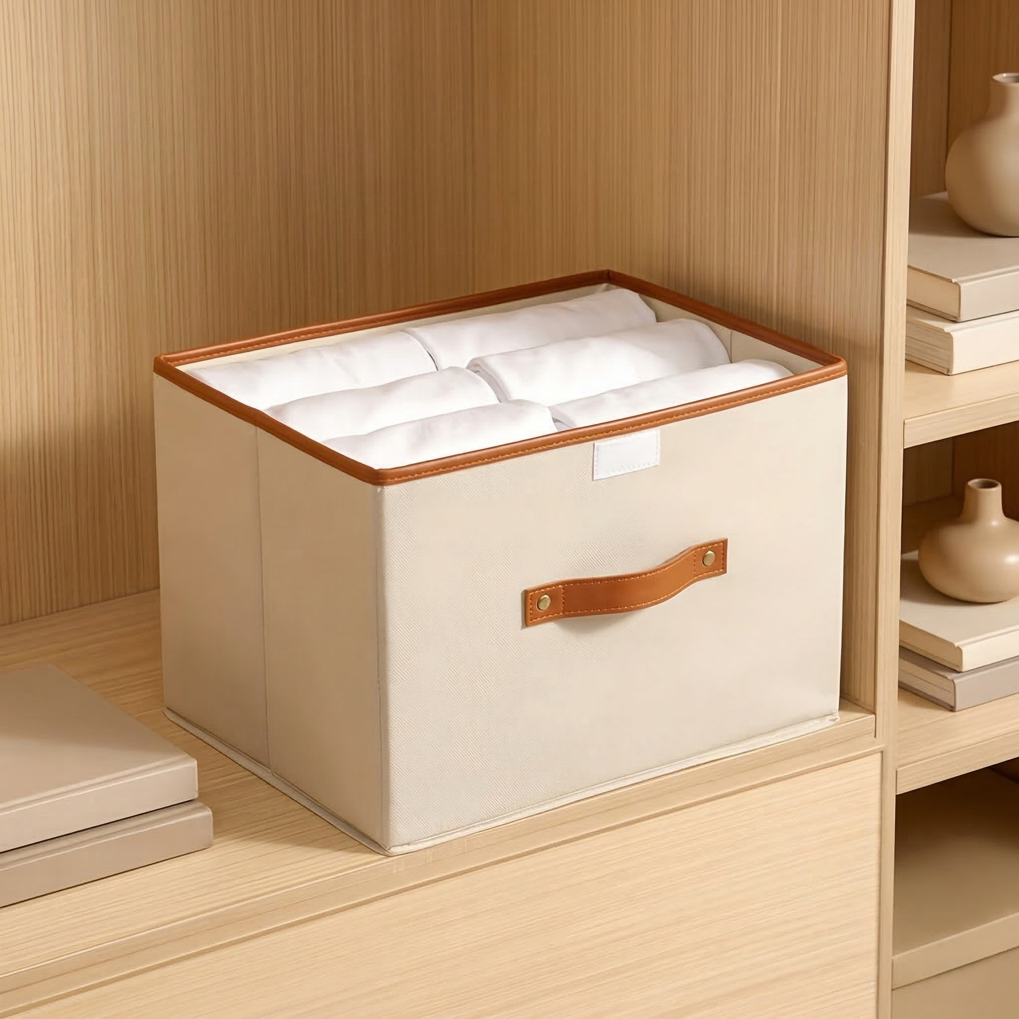 Storage Box Foldable Textile Storage Bin with Lid and Handles