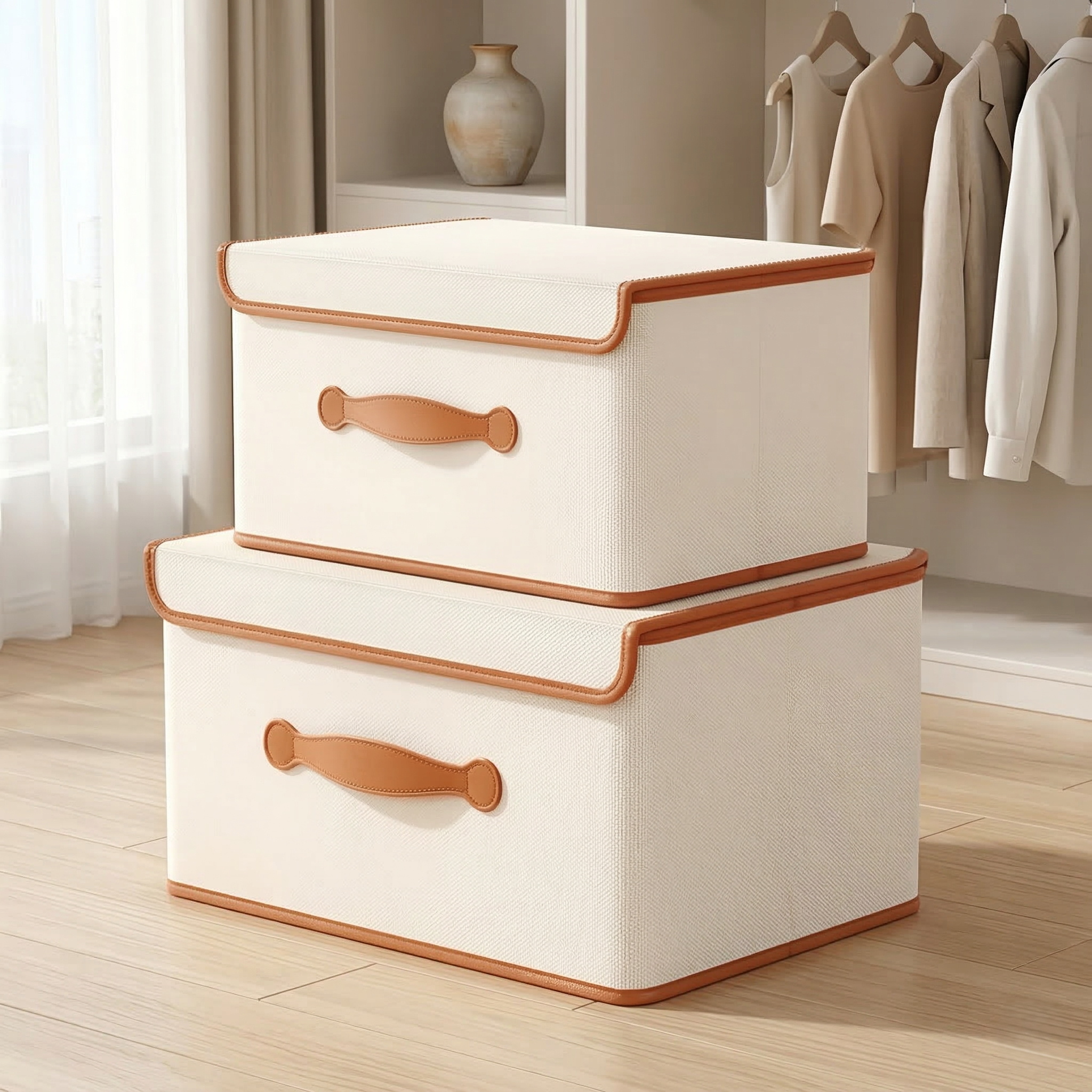 Storage Box Foldable Textile Storage Bin with Lid and Handles
