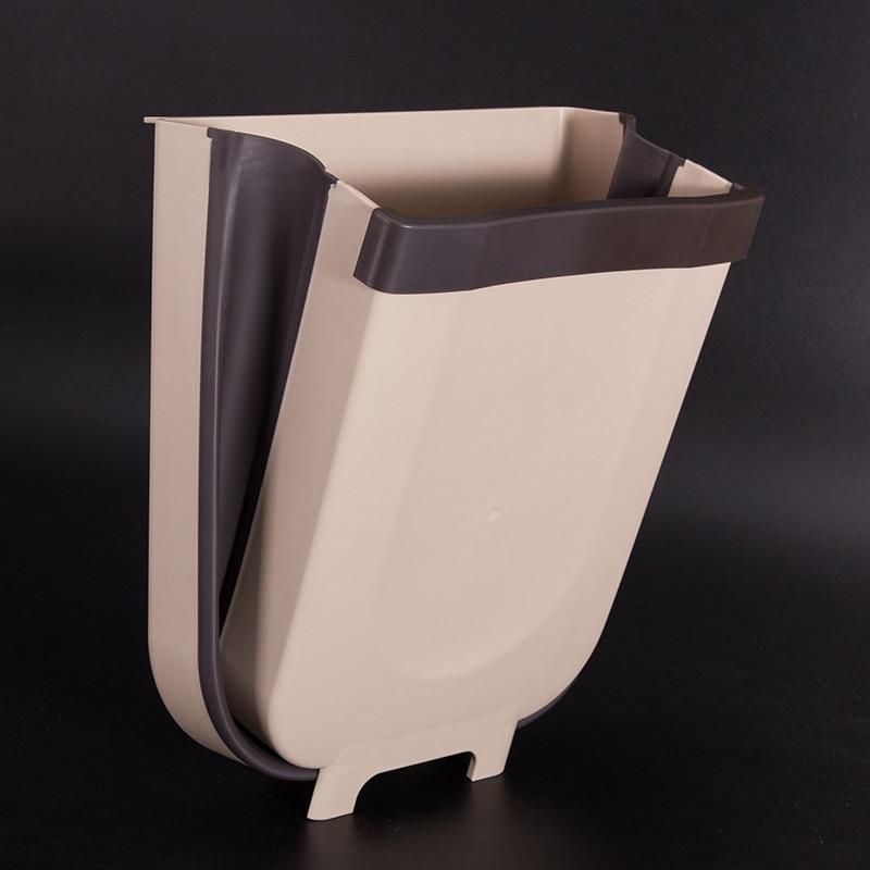 Kitchen Trash Can Folding Wall Mount 9L PP Plastic Cabinet Hanging Bin