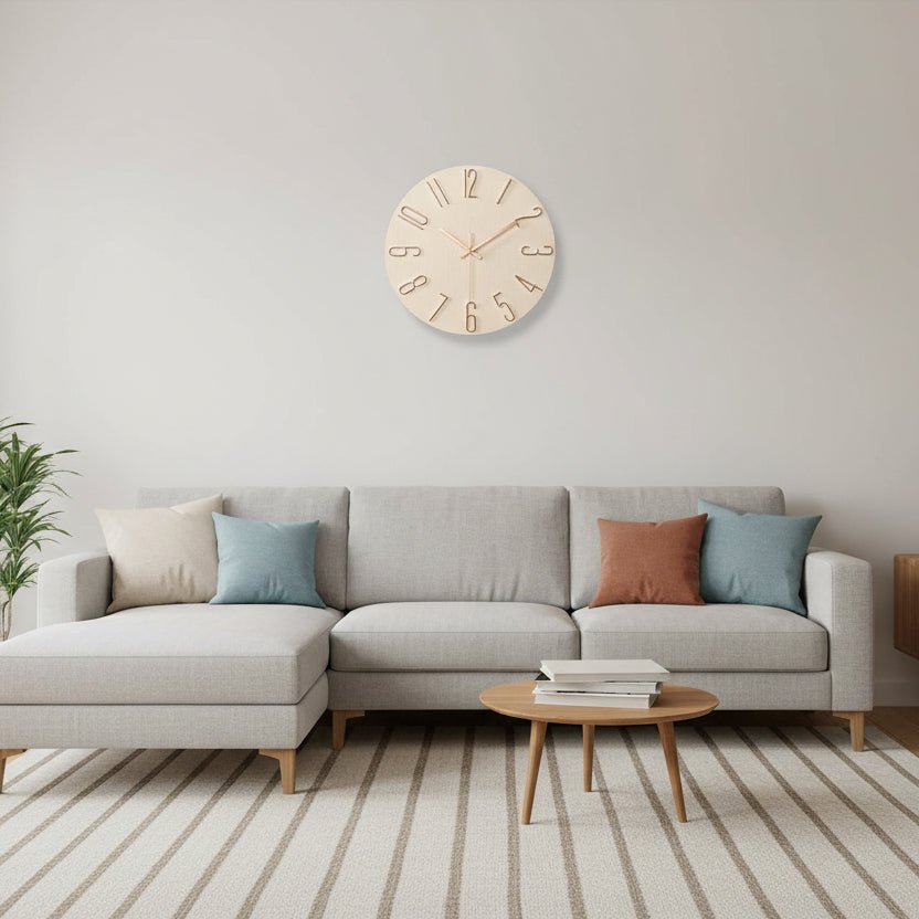 Wall Clock Frameless Plastic Wood Texture Silent Movement