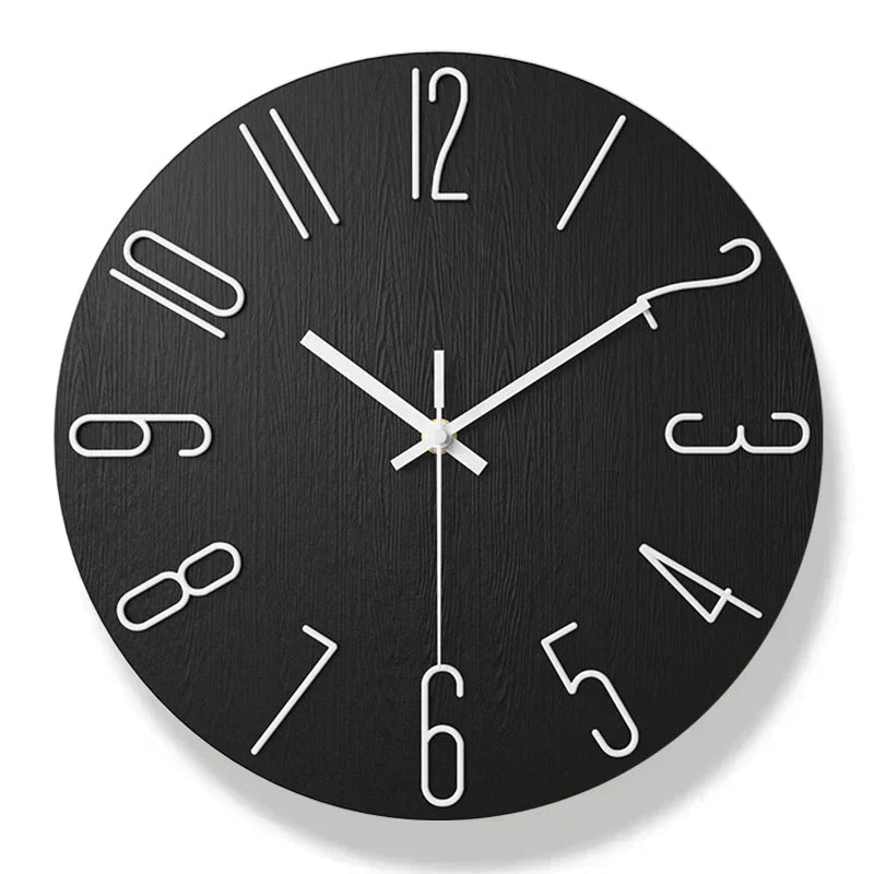 Wall Clock Frameless Plastic Wood Texture Silent Movement