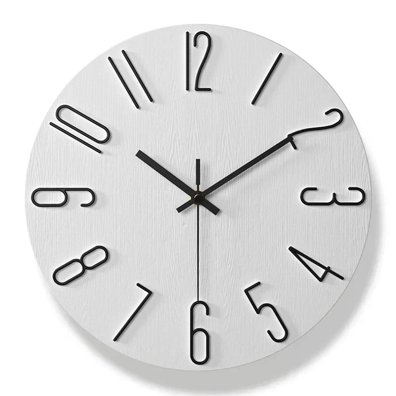 Wall Clock Frameless Plastic Wood Texture Silent Movement