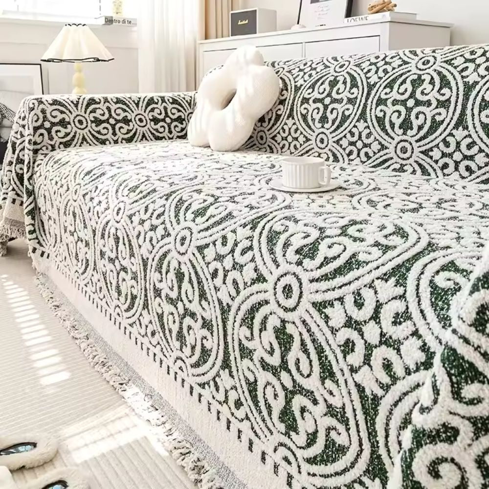 FransenCharm: Sofa cover in jacquard design with decorative edges & cozy texture – for sofa & bedroom