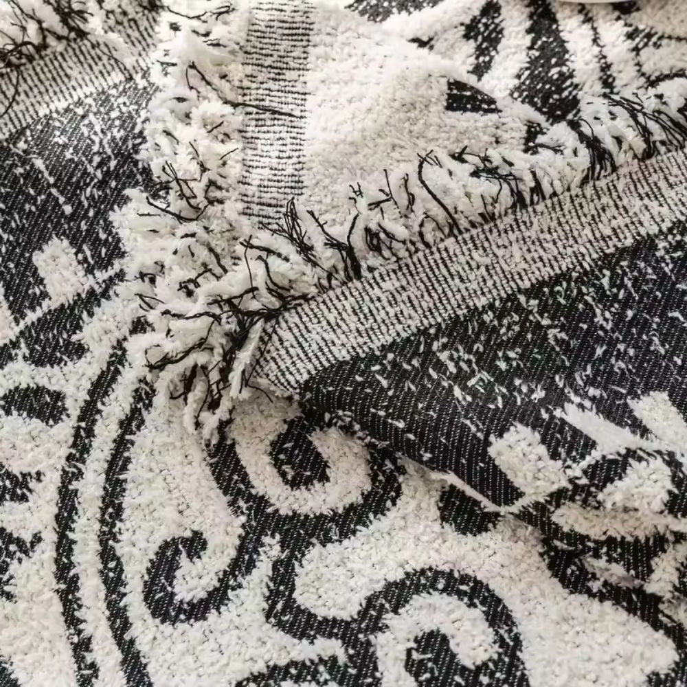 FransenCharm: Sofa cover in jacquard design with decorative edges & cozy texture – for sofa & bedroom