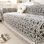 FransenCharm: Sofa cover in jacquard design with decorative edges & cozy texture – for sofa & bedroom