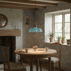 French Ruffled Glass Brass Pendant Light 1-Light
