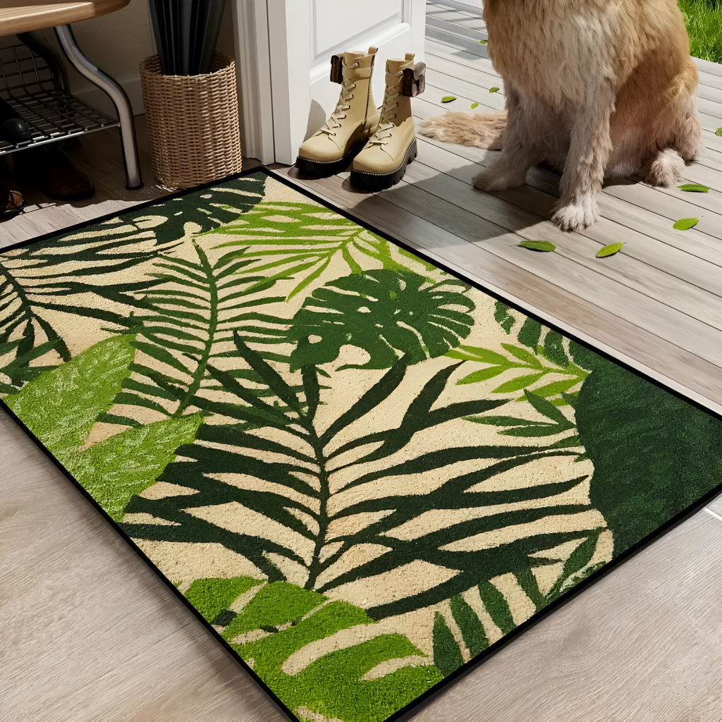 FreshEntry: decorative doormat – washable, quick-drying & soft leaf design for front door & bathroom