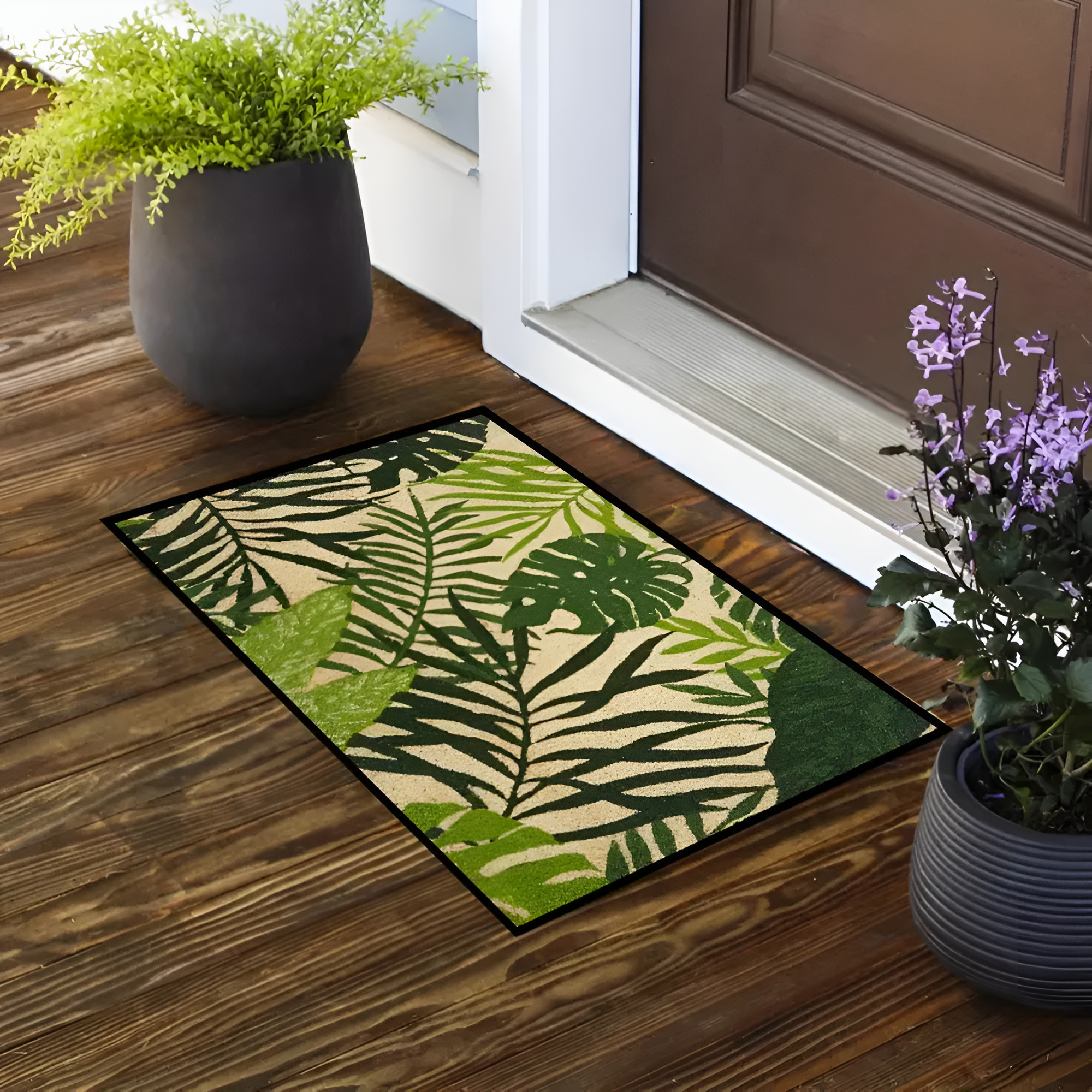 FreshEntry: decorative doormat – washable, quick-drying & soft leaf design for front door & bathroom